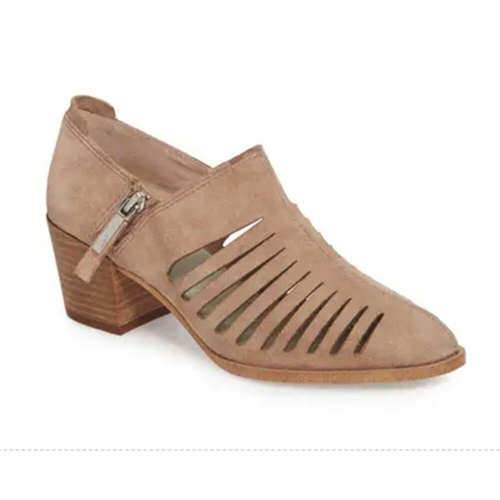 1.State Arnet Suede Leather Bootie Size 8.5 Taupe Beige Cut Out Side Zip Neutral